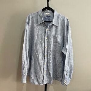 Tommy Bahama Relaxed Fit 100% Linen Blue Button Up Shirt Size XL